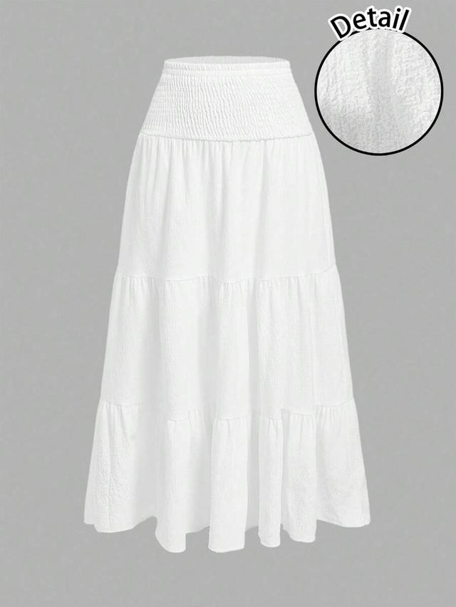 white crinkle texture tiered midi skirt