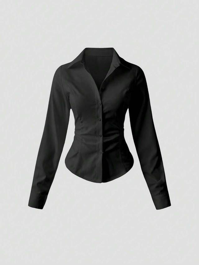 solid black fitted long sleeve commuter shirt