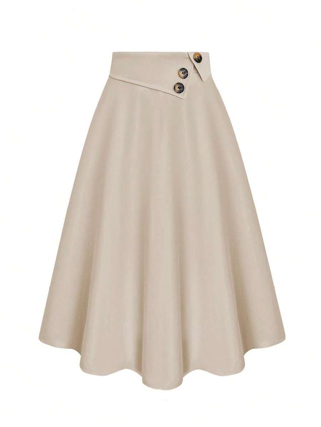 apricot high waist a-line button decor flare skirt