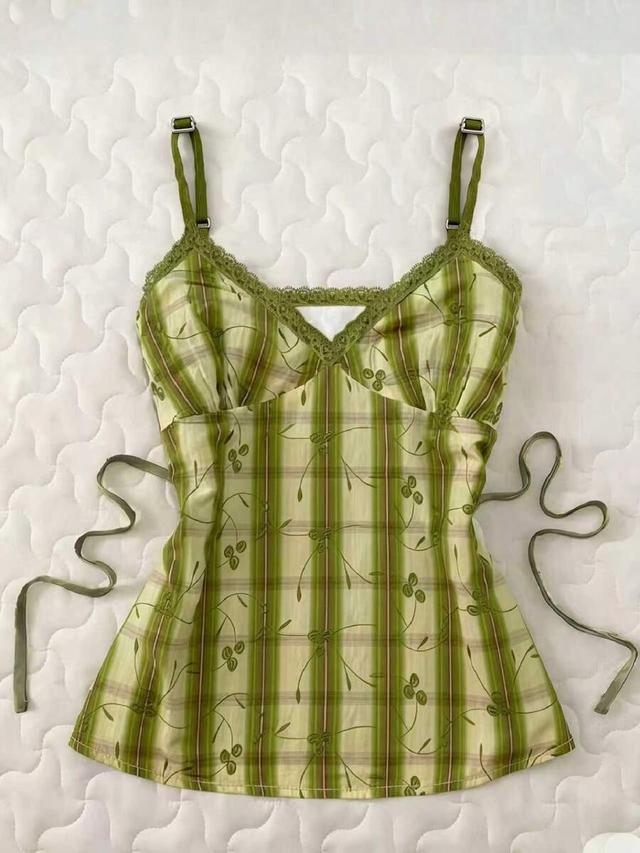 women's casual lace trim floral print camisole top