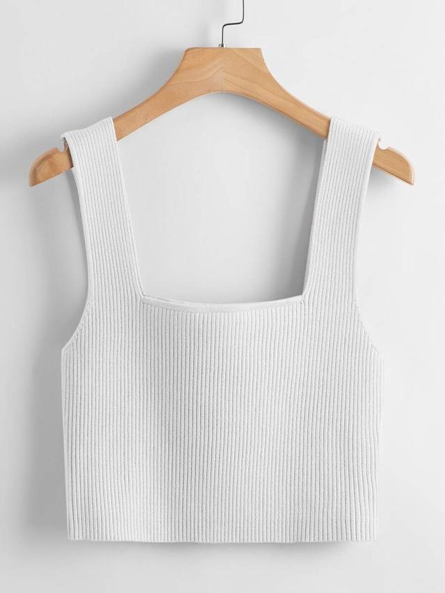 white ribbed knit square neck sweater vest