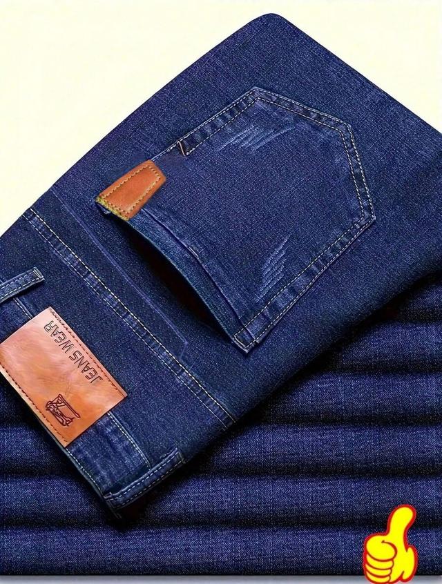 light blue men's casual business slim-fit dark wash denim jeans