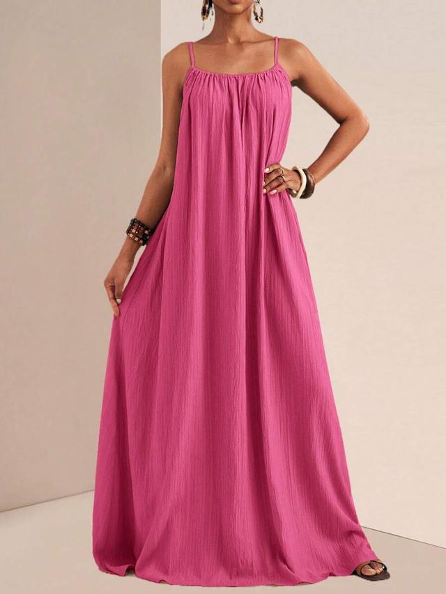 pink textured spaghetti strap loose beach maxi dress