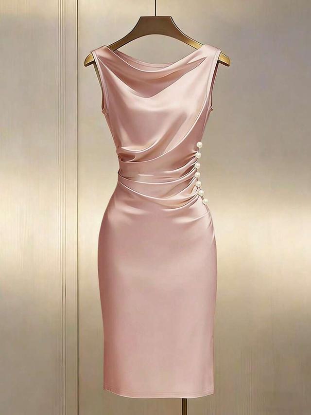 franclia champagne satin cowl neck sleeveless fitted dress