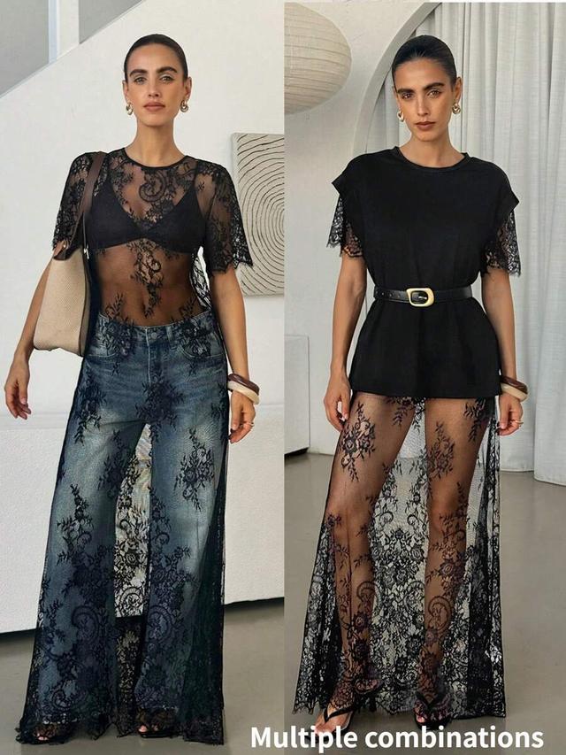 black floral lace sheer overlay maxi dress