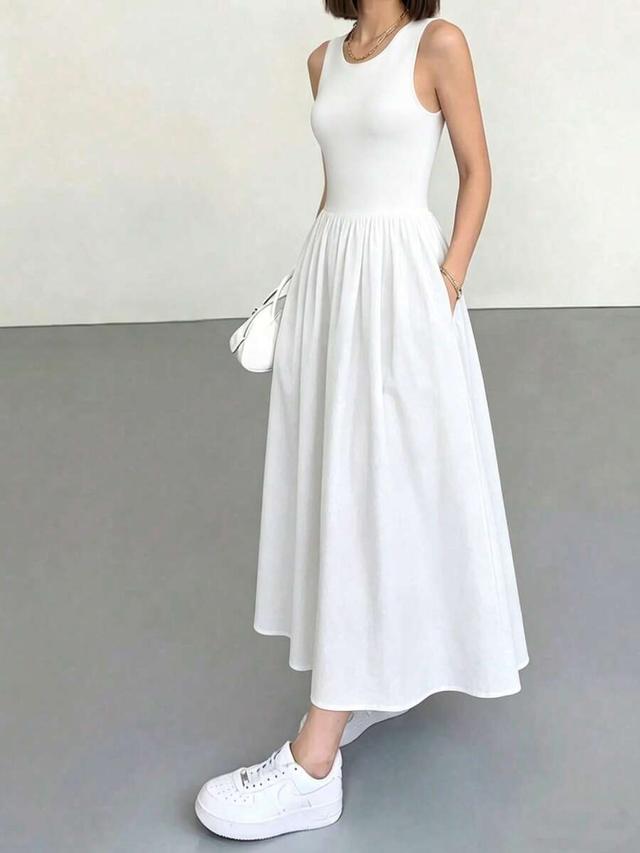 aurorasilk white sleeveless casual cotton patchwork midi dress