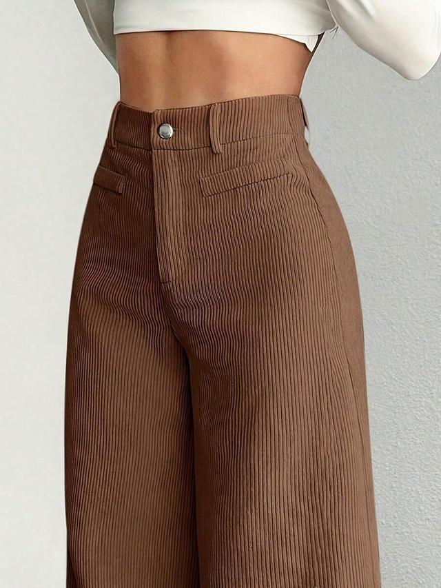 solid brown pleated polyester wide leg trousers