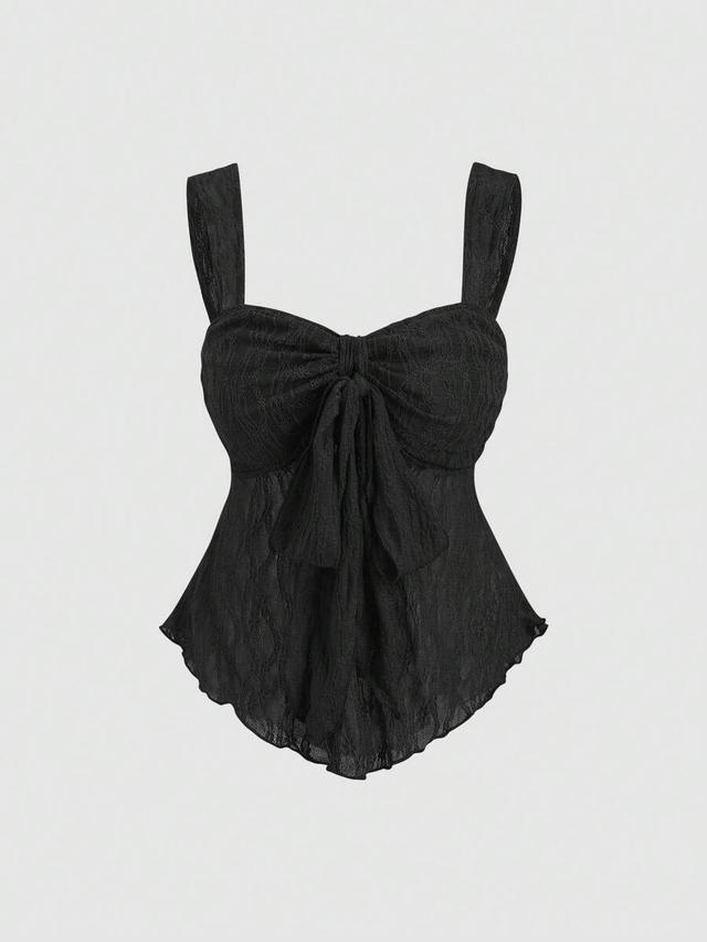 black bow textured lace cropped cami top