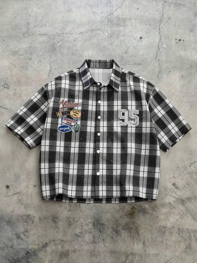 black and white plaid oversized short sleeve shirt