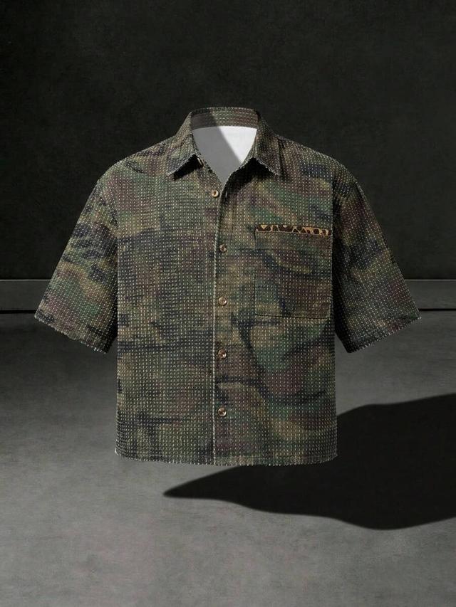 manfinity denimwave casual loose crochet camouflage short sleeve shirt