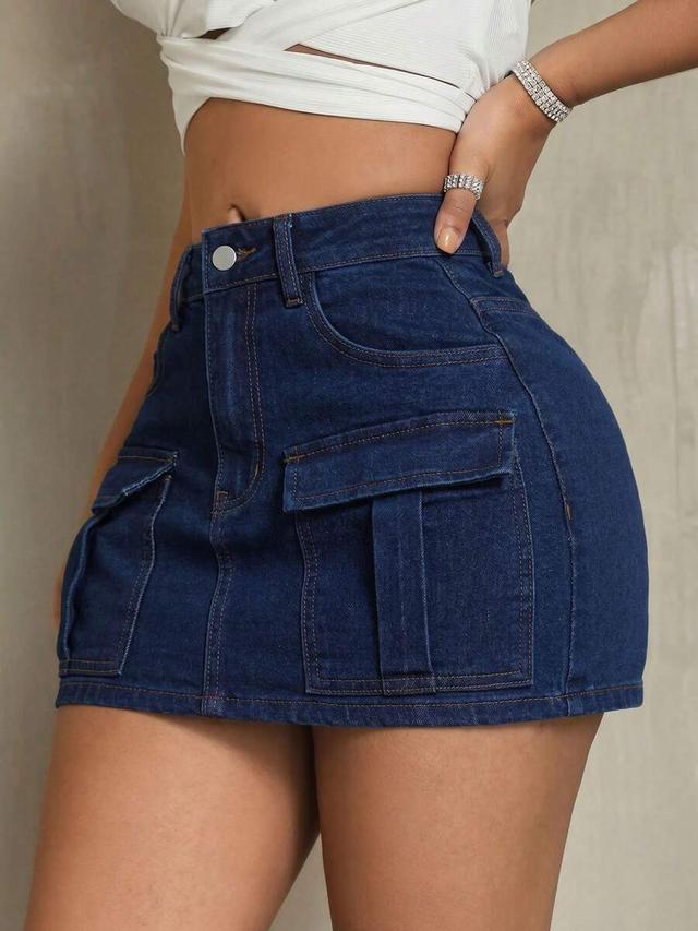 casual versatile denim mini skirt with pockets