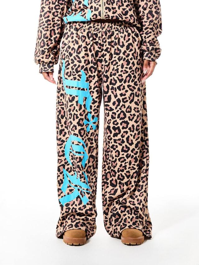 oversized leopard print wide leg casual trousers