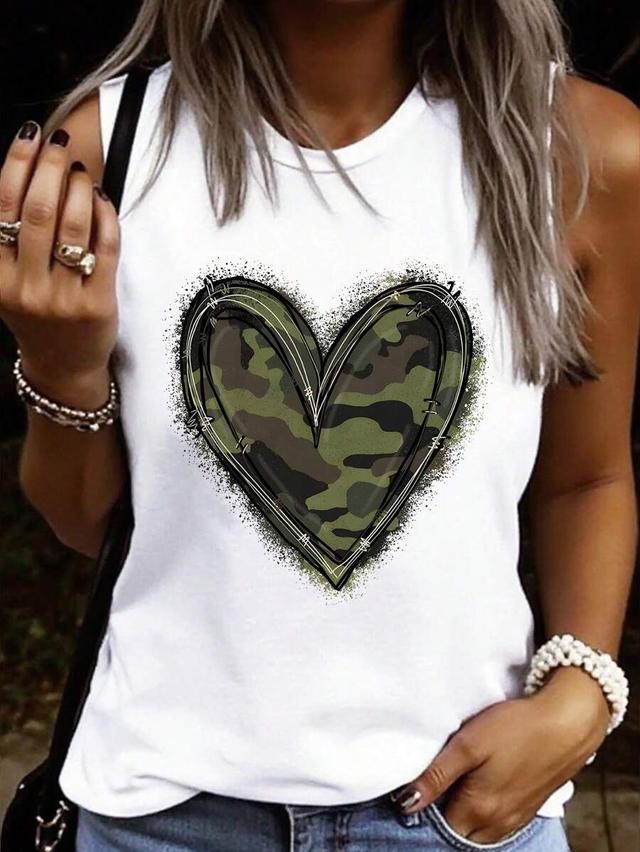 white sleeveless tank with camouflage heart print