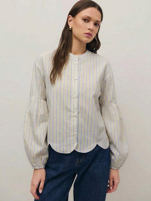nöista regular fit striped shirt with scallop hem