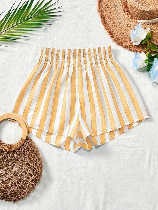 yellow and white striped high waist shorts