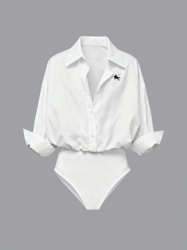 white long sleeve button front shirt bodysuit