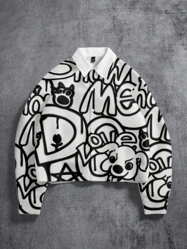boxy cropped graffiti print long sleeve shirt