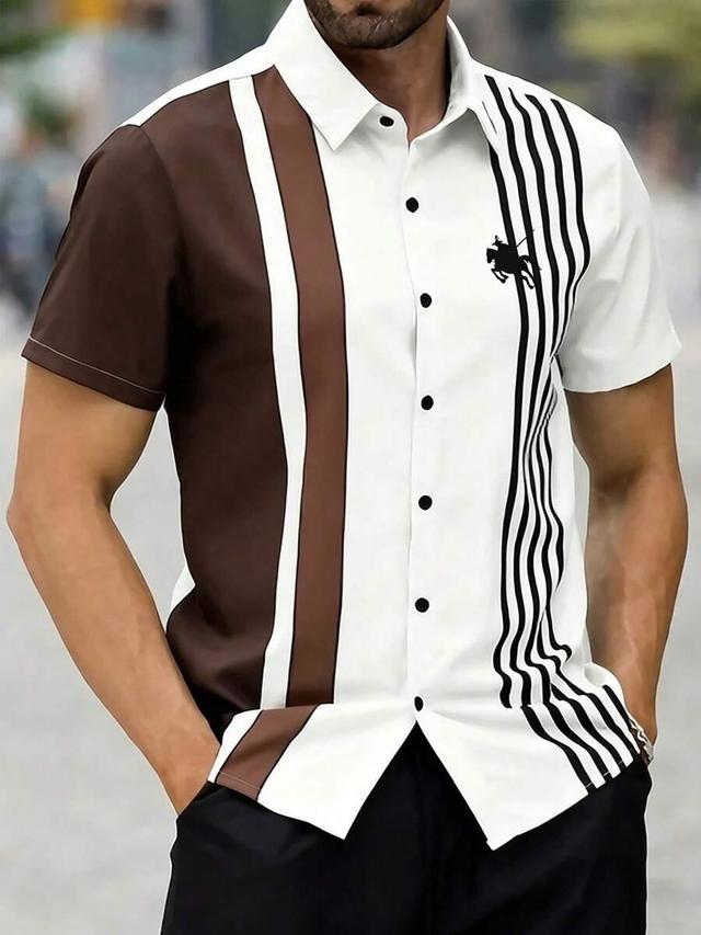 contrast color striped short sleeve button down shirt