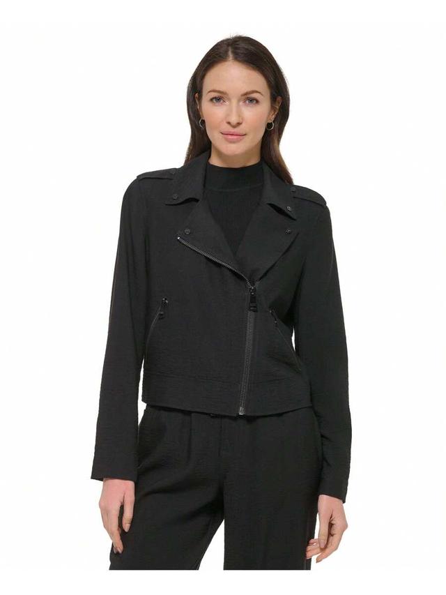 crinkled black asymmetric front-zip moto jacket