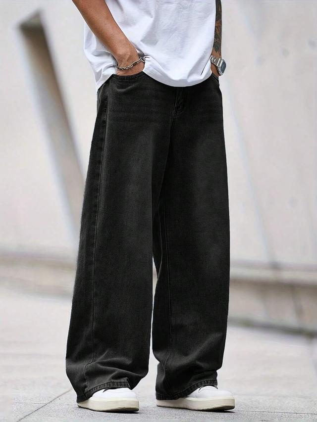 men's casual street style loose black jeans