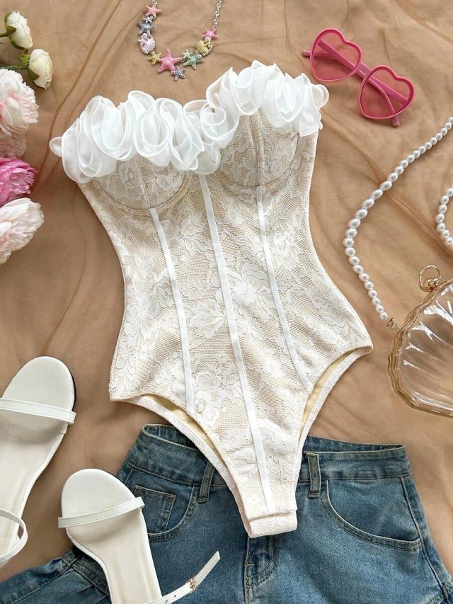 white lace ruffled tube bodysuit