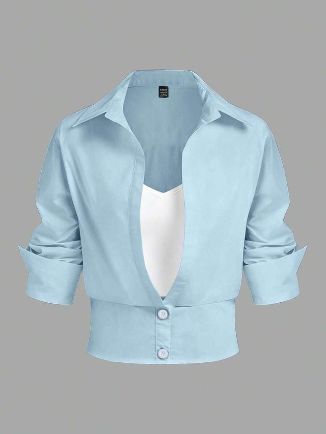 light blue color block 2 in 1 shirt