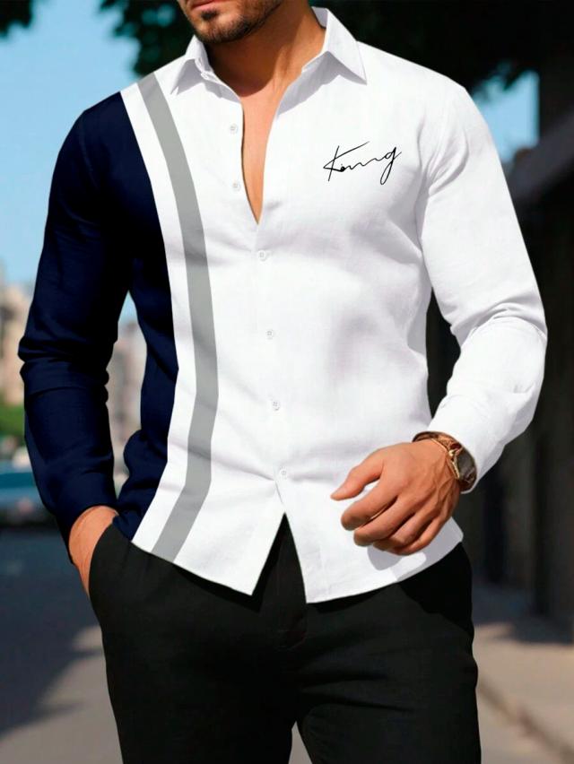 colorblock striped long sleeve casual dress shirt