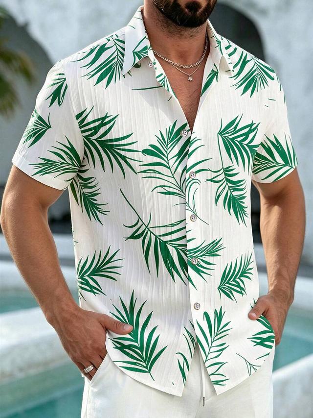 ventusail hawaiian palm leaf print button-down shirt