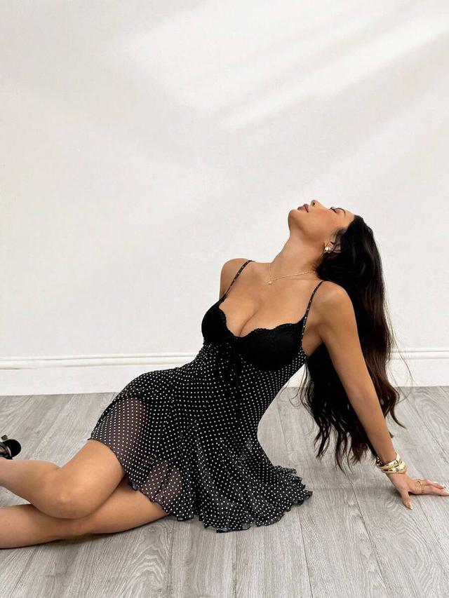 polka dot spaghetti strap mini dress