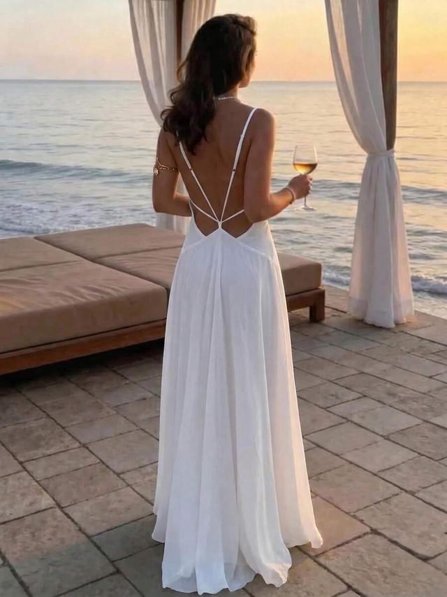 white backless flowy chiffon maxi dress
