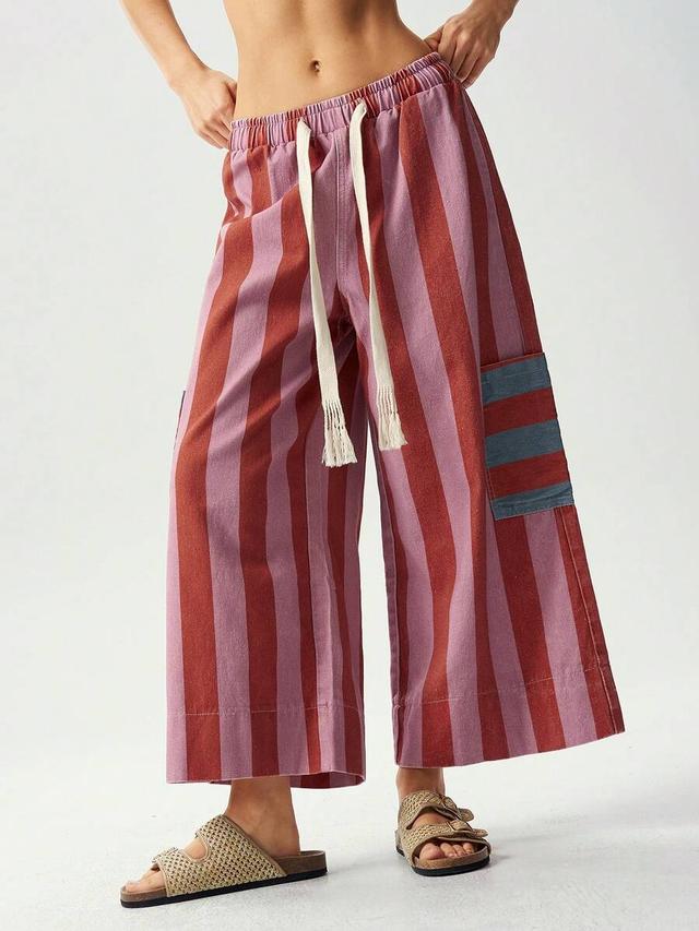 bohemela casual woven striped loose wide leg pants
