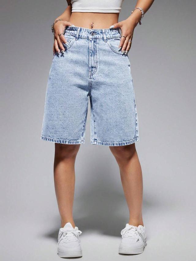 light wash high waisted denim bermuda shorts