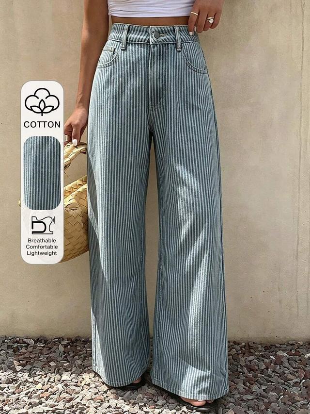 striped loose fit straight leg denim jeans