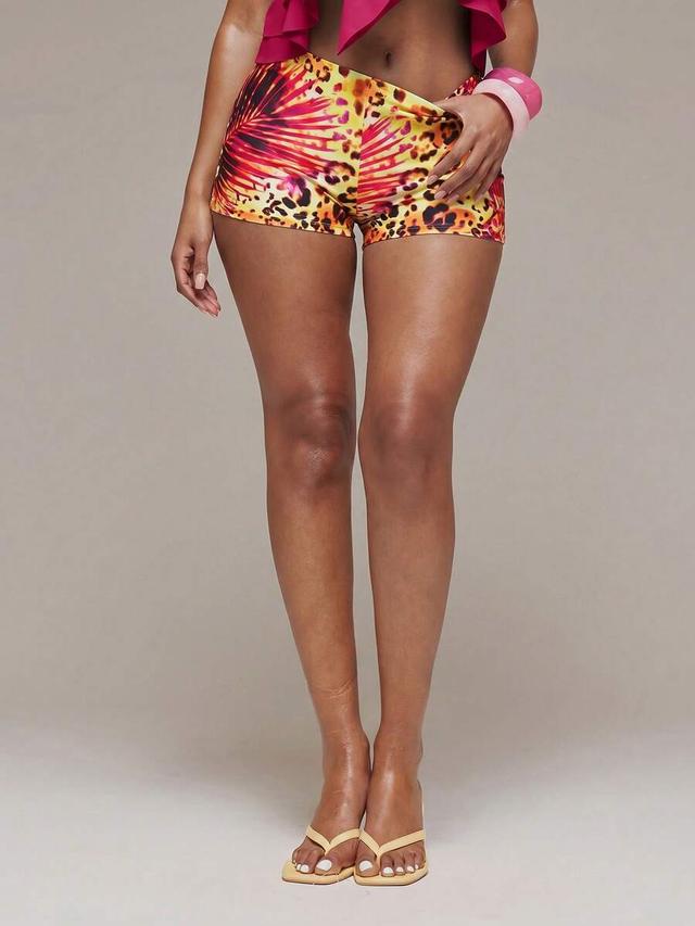 slinky animal print low rise fitted micro shorts