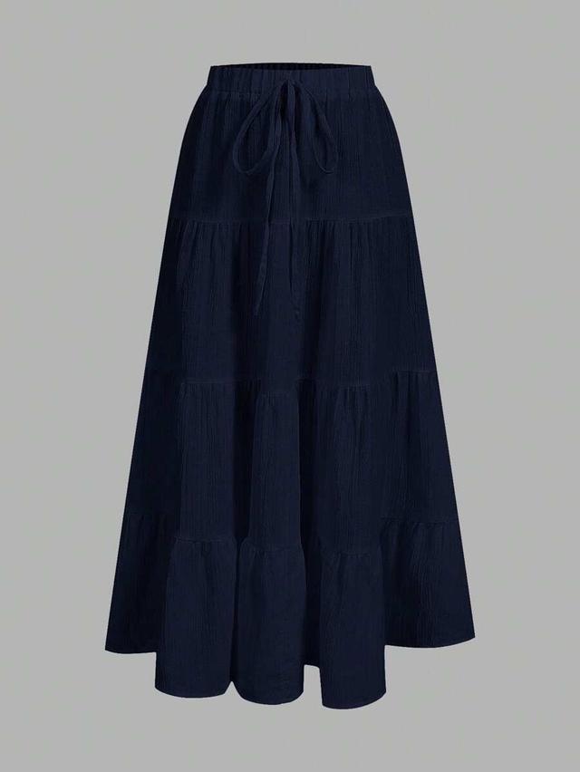 navy blue tiered casual cotton cake skirt