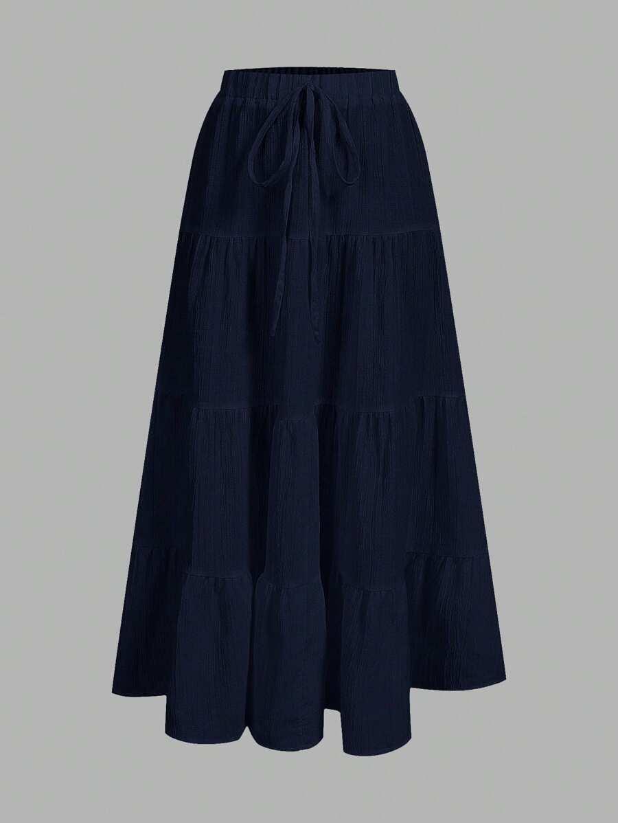 navy blue tiered casual cotton cake skirt