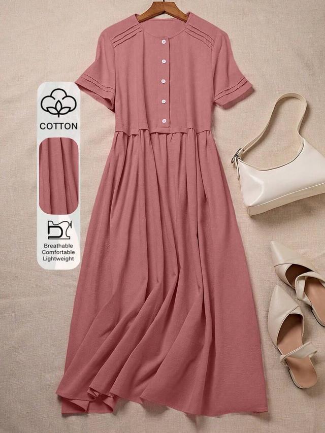 dusty rose cotton linen short sleeve shirt dress