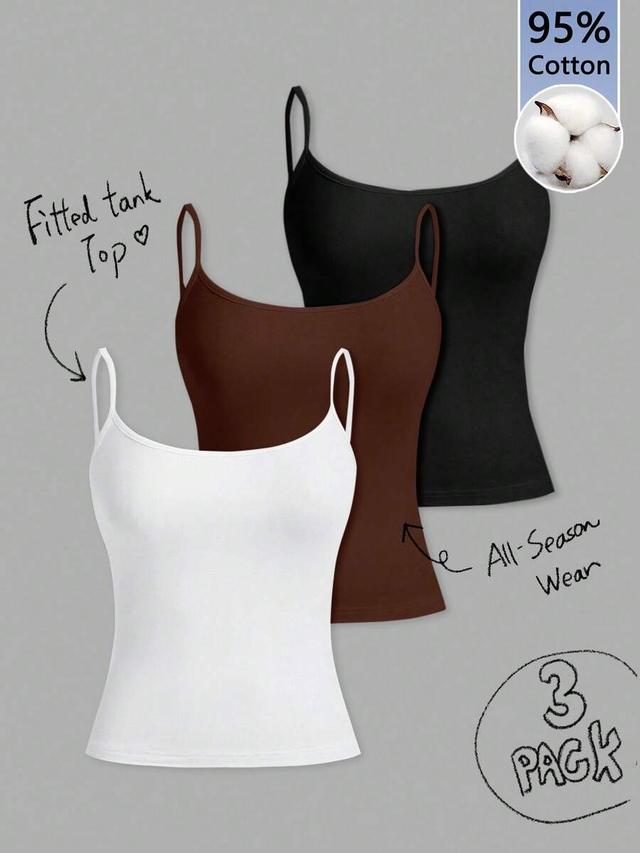 black slim-fit cotton camisole tank top