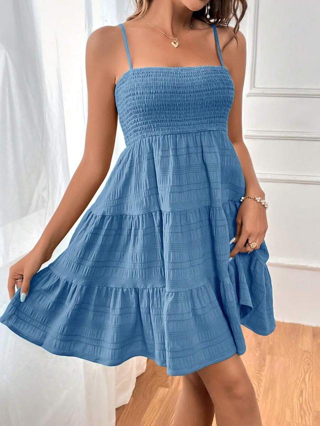 soleia women solid color texture shirred bodice tiered hem cami dress