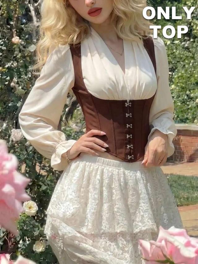 contrast color lantern sleeve corset style blouse