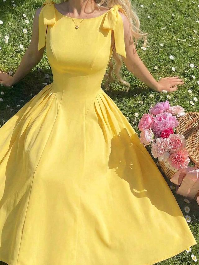 yellow elegant romantic tea party picnic dress
