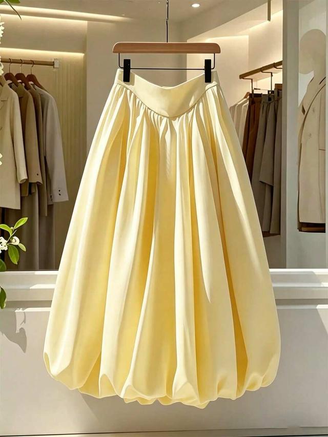 yellow a-line bubble hem midi skirt