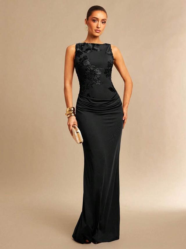floral print pleated sleeveless fitted elegant dress