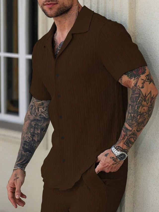 manfinity homme brown solid color short sleeve shirt