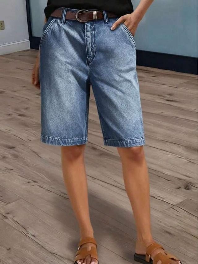women's light wash denim bermuda shorts
