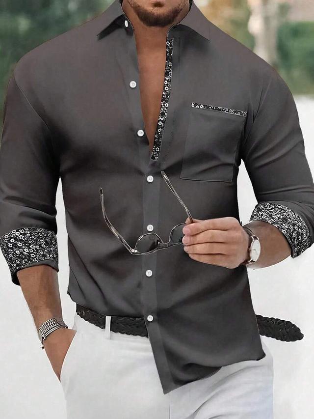 men's charcoal floral accent button-down shirt