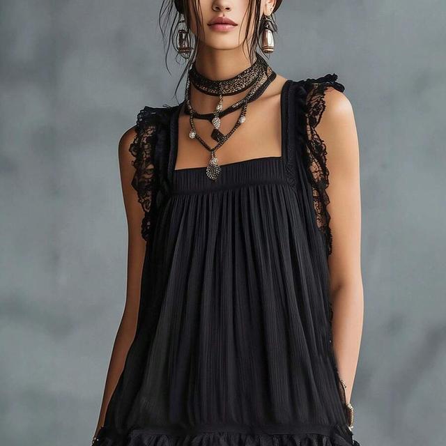 black lace layer mini dress with ruffle straps