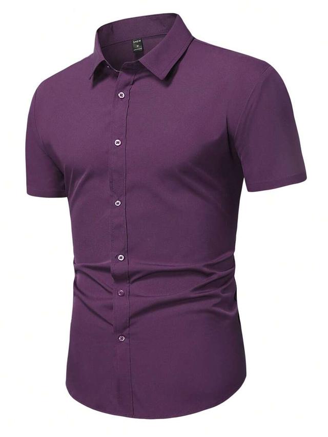 solid purple short sleeve button up formal shirt