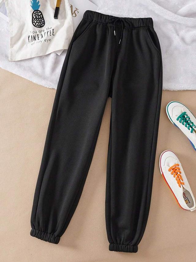 black thermal lined drawstring waist joggers