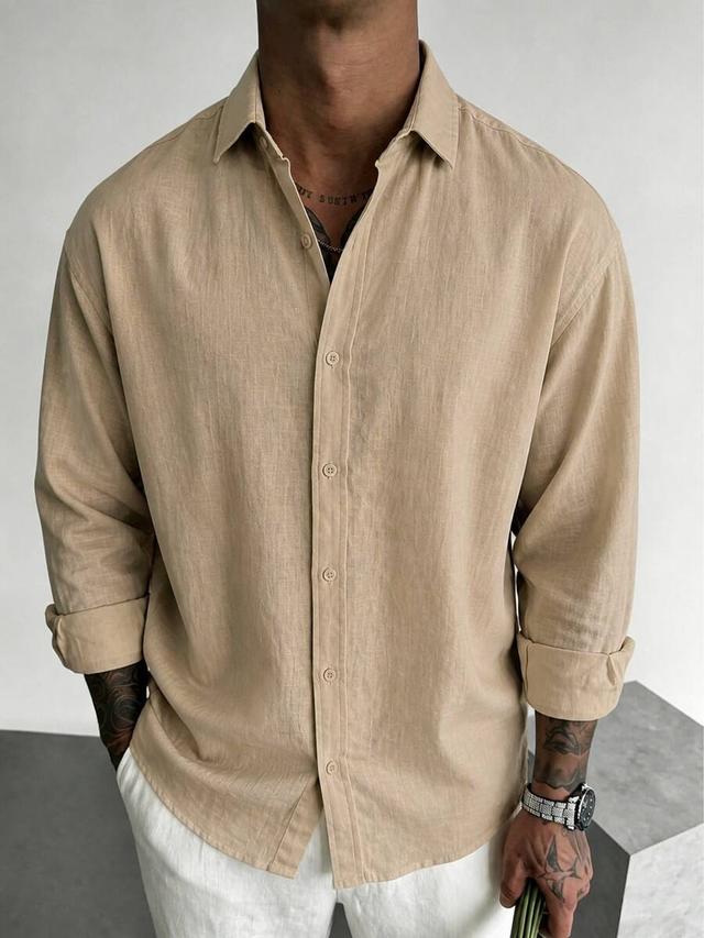 minimalist smart men's linen shirt in beige